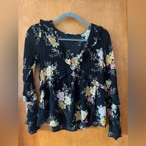 Romantic black floral long sleeve top